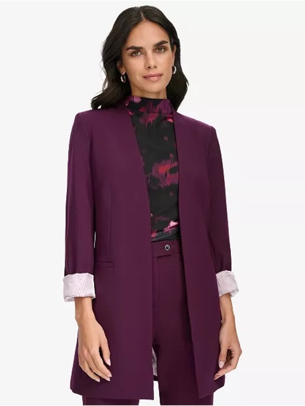 NWT Calvin Klein ‘Women’s Plus Size Roll Sleeve Open Front Blazer’ in Aubergine
